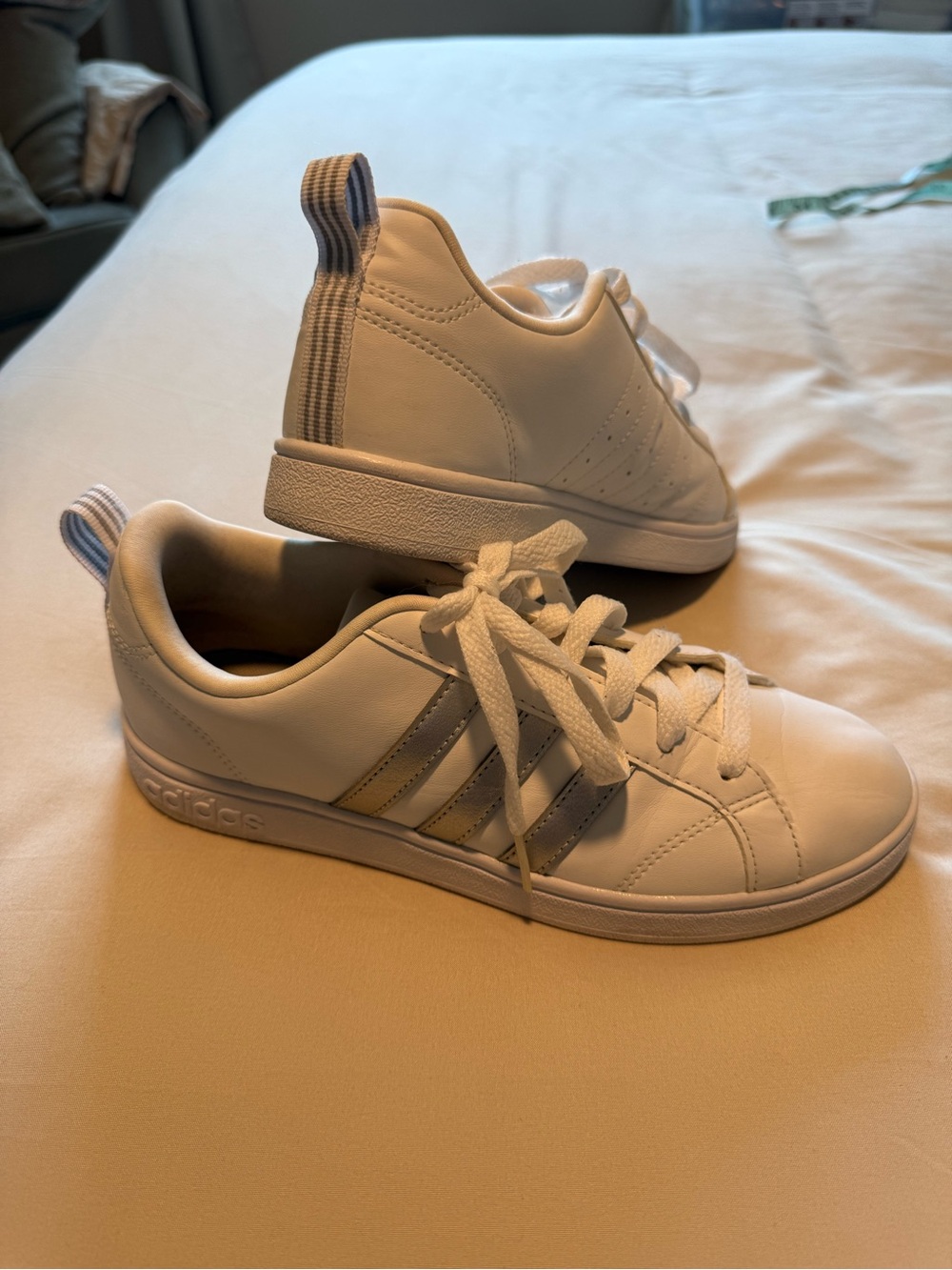 adidas Kids White Sneakers with Silver Stripes